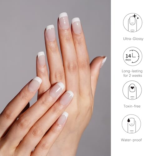 DANNI & TONI Semi Cured Gel Nail Strips Translucent White (Opal Veil) White-Tipped French Gel Nail Wraps 28 Stickers