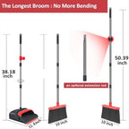Upgrade Broom and Dustpan Set, Broom with Dustpan Combo Set, Large Size and with Long Handle, Upright,Ideal for Indoor Outdoor Garage Kitchen Room Office Lobby Use (Black&Red)