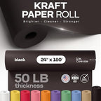 Black Kraft Paper Roll 24" x 2160" (180 feet) - USA-Made Quality Black Paper 50lb Thickness for Packing, Moving, Shipping & Crafts/Arts - 100% Recyclable Natural Wrap Material by IDL Packaging