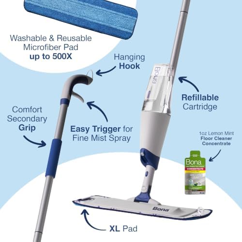 Bona Spray Mop Air - Includes Multi-Surface Floor Cleaner Concentrate and Microfiber Pad - Lemon Mint Scent - Lightweight & Compact Mop