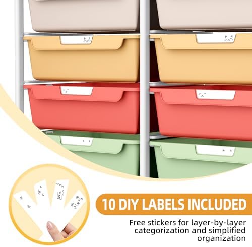 10 Drawer Rolling Storage Cart with Wood Top for Classroom Crafts Colorful