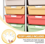 10 Drawer Rolling Storage Cart with Wood Top for Classroom Crafts Colorful