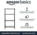 Amazon Basics 4-Shelf Steel Wire Storage Shelves for Garage, Adjustable Metal Shelving Unit, 200 lbs Per Shelf, 23.2" W x 48" H x 13.4" D, Black