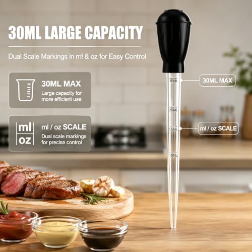 Premium Turkey Basters for Cooking, 30ml Baster Syringe for Hot Liquids, Meat and Food Injector, Essential Thanksgiving Cooking Tool, Turkey Baster Large with Cleaning Brush(Black) - Image 4