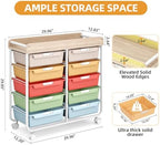 10 Drawer Rolling Storage Cart with Wood Top for Classroom Crafts Colorful