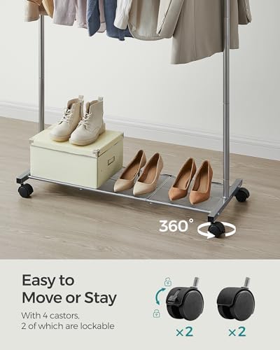 SONGMICS Clothes Rack with Wheels, Single Rod, Steel, 110 lb Load Capacity