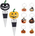 Halloween Wine Stopper With Wine Charms Set,2PCS Pumpkin Wine Bottle Stopper Reusable Wine Corks with Silicone Seal, Bottle Cover Leak proof Keep Fresh -Black/Yellow