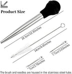 Turkey Baster Syringe for Cooking, Large Stainless Steel Meat Injector, with Cleaning Brush and 2 Marinade Needles, Black - Image 2