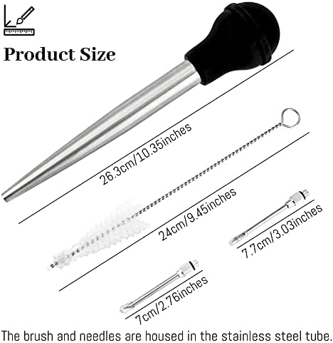 Turkey Baster Syringe for Cooking, Large Stainless Steel Meat Injector, with Cleaning Brush and 2 Marinade Needles, Black - Image 2