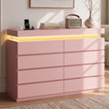 8 Drawer Dresser with LED Lights and Charging Station, Modern Pink Dresser