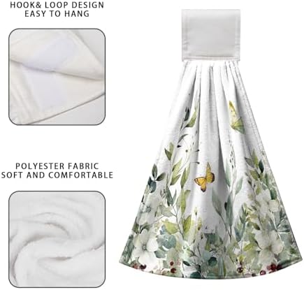 Sage Green Eucalyptus Hand Tie Towels Set of 2 Spring Summer Leaves Hanging Kitchen Towel 12 x 17 Inch Soft Absorbent Dish Towels with Hanging Loop for Kitchen Bathroom Hotel Gym