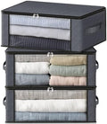 HomeHacks 3-Pack Clothes Organizer Storage Bags, 35L Storage Bins, Gray