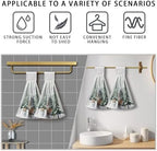 Winter Deer Hand Towels with Hanging Loop Pine Tree Snowflake Tie Towel 2Pcs Snow Hanging Kitchen Towels Decorative Tea Towel Soft Absorbent Washcloth for Home Bathroom Decor
