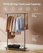 SONGMICS Clothes Rack with Wheels, Metal Garment Rack with Shelf