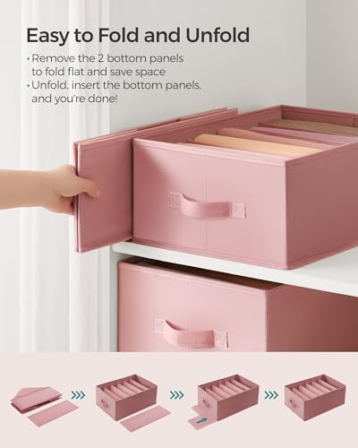 SONGMICS 4 Pack Drawer Clothes Organizers, Large Size 6-Compartment