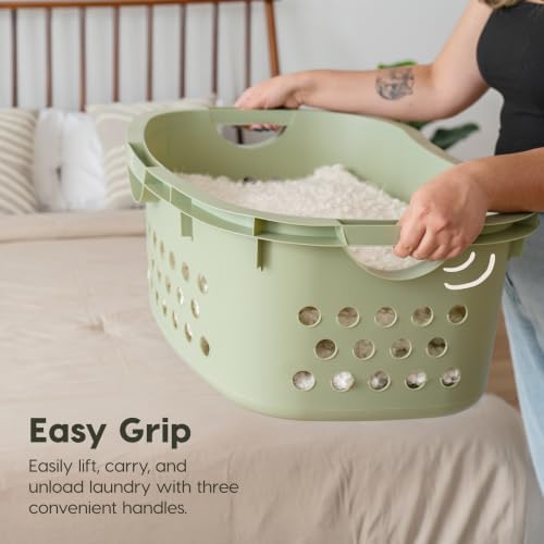 IRIS USA Plastic Laundry Basket 1.5 Bushel (50L), Built-In Handles, Green