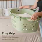 IRIS USA Plastic Laundry Basket 1.5 Bushel (50L), Built-In Handles, Green