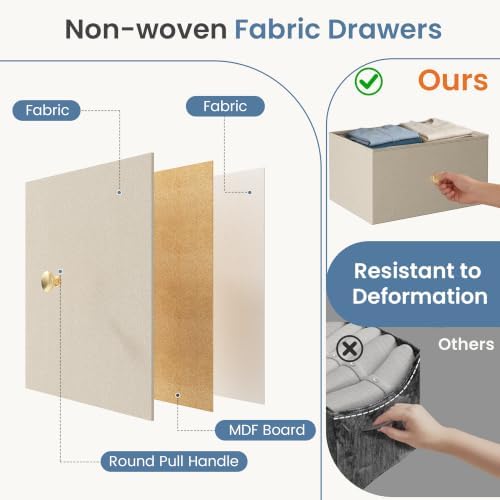 DUMOS Night Stand with 4 Fabric Drawers, Bedside Table for Bedroom
