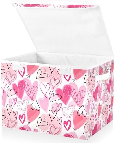 Valentine's Day Storage Bins with Lids and Carrying Handle,Foldable Storage Boxes Organizer Containers Baskets Cube with Cover for Home Bedroom Closet Office