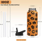 Insulated Halloween Water Bottle 32 oz, Pumpkin Water Bottle with Straw, Reusable Leakproof Stainless Steel Tumbler, Halloween Gifts for Women