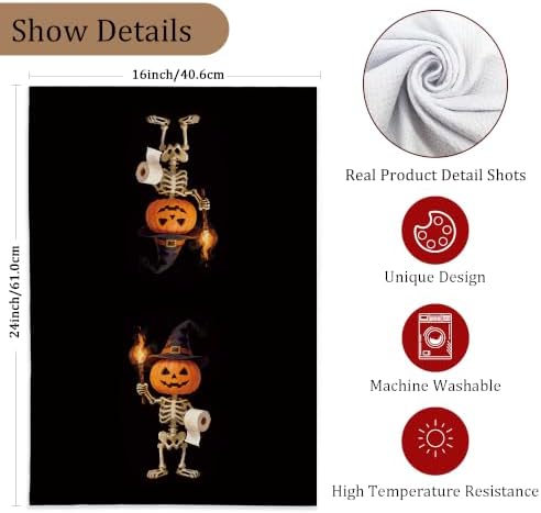 Funny Halloween Pumpkin Skeleton Bathroom Hand Towel, 16x24 in - Image 7