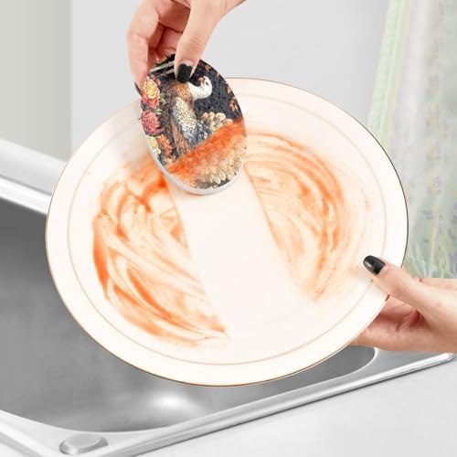 YETTASBIN Thanksgiving Turkey 3PCS Wood Pulp Scrub Sponges, Reusable Absorbent Household Cleaning Sponge Non-Scratch Kitchen Dish Sponges, Multi-Surface Safe Scrubber for Nonstick Pans, Pots - Image 5
