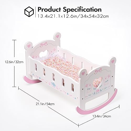 ROBOTIME Wooden Baby Doll Crib for 18-24 Inch Dolls, Age 3+