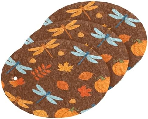 Autumn Leaves Dragonflies Pumpkins Dish Scrub Sponges Kitchen Non Scratch Reusable Compressed Cellulose Sponge Hanging for Household Cleaning Washing Dishes Pots and Pans 3 Pack by KOCOART