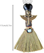 Witch Broom Halloween Crystal Witch Wiccan Altar Broom, Witchcraft Witches Pagan Altar Decor, Handmade Ritual Magic Ceremonial (Obsidian)