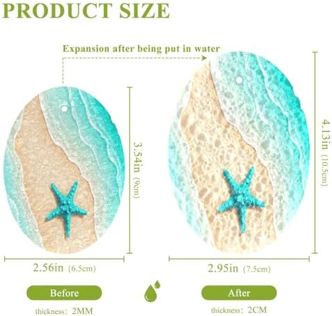 Starfish Waves Summer Dish Scrub Sponges Kitchen Beach Scene Non Scratch Reusable Compressed Cellulose Sponge Hanging for Household Cleaning Washing Dishes Pots and Pans 3 Pack - Image 2