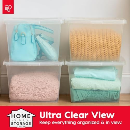 IRIS USA 4-Pack 25 Qt Storage Bins with Lids, Clear, Stackable