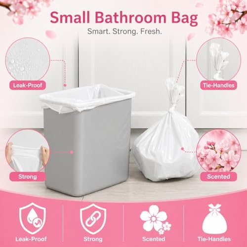 2.6 Gallon Scented Trash Bags with Handles (300 Bags) Small Bathroom Garbage Bags Wastebasket Can Liners for Home Office Bins (Cherry Blossom, 300 ct.)