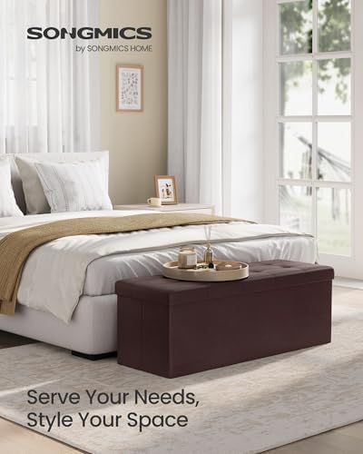 SONGMICS Storage Ottoman Bench, 43.3 Inches Folding Foot Rest Stool