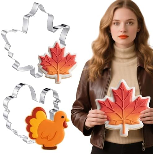 Teenyyou 2pcs Extra Large 8" Thanksgiving Cookie Cutter, Maple Leaf, turkey