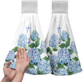 Hydrangea Spring Hanging Kitchen Towels Blue Floral Hand Towels with Hanging Loop Flowers Bathroom Hand Tea Towel Absorbent Dish Towel for Home Kitchen