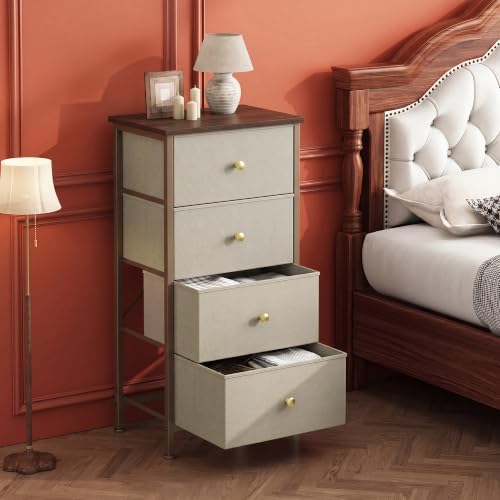 DUMOS Night Stand with 4 Fabric Drawers, Bedside Table for Bedroom