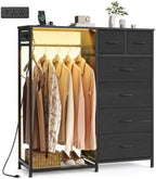 SONGMICS Dresser with Hanging Rod, Closet Organizer with 6 Fabric Drawers