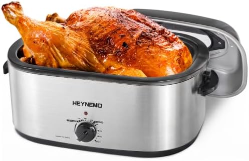 Roaster Oven 28 Quart, Electric Roaster Pan with Visible & Self-Basting Lid, Large Stainless Steel Electric Turkey Roaster Oven Defrost Warm Function, Removable Pan Rack, Fits Turkeys Up to 30LB by KisstheWaterPatioTool
