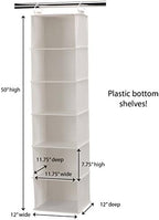 Household Essentials 6‑Shelf Hanging Closet Organizer in Soft Blended Canvas with Durable Plastic Shelving and Dual Wire Hooks, Cream