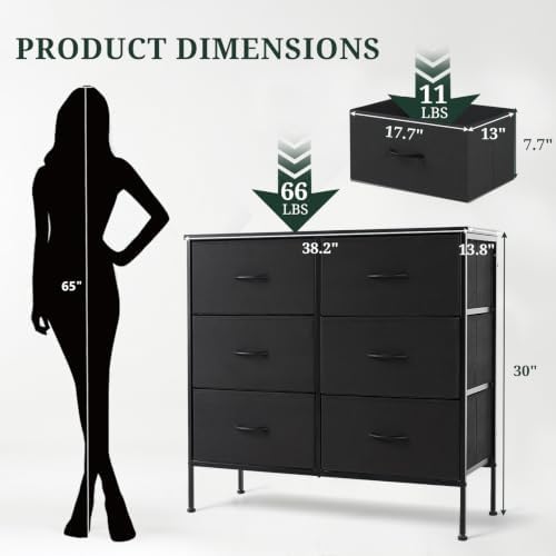 6-Drawer Dresser for Bedroom, Anti-Tip Wide Storage Organizer