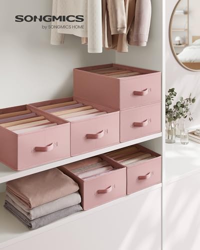 SONGMICS 4 Pack Drawer Clothes Organizers, Large Size 6-Compartment