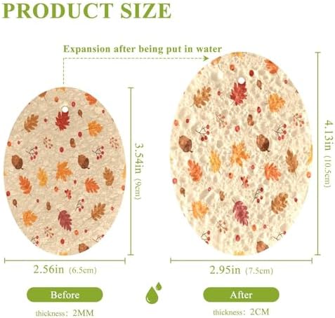 Autumn Leaves Berries Dish Scrub Sponges Kitchen Fall Acorns Non Scratch Reusable Compressed Cellulose Sponge Hanging for Household Cleaning Washing Dishes Pots and Pans 3 Pack - Image 2
