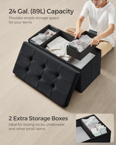 SONGMICS Storage Ottoman Bench, 30 Inches Velvet Foldable Foot Rest