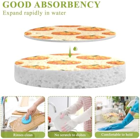 YETTASBIN Thanksgiving Pumpkin 3PCS Wood Pulp Scrub Sponges, Reusable Absorbent Household Cleaning Sponge Non-Scratch Kitchen Dish Sponges, Multi-Surface Safe Scrubber for Nonstick Pans, Pots - Image 3
