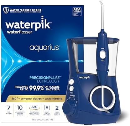 Waterpik Aquarius Countertop Water Flosser with 10 Settings, 7 Tips, Blue