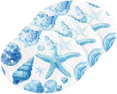 Dish Sponge 3Pcs Kitchen Sponges Non-Scratch Soft Expandable Washing Dishes Stain Odor Resistant Cellulose Sponges Packs for Dish Bathroom Household Blue Shellfish Starfish by QwThum