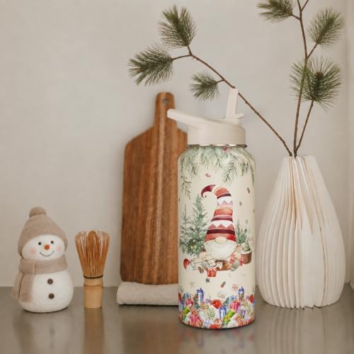 Insulated Christmas Water Bottle 32 oz, Gnome Water Bottle with Straw, Christmas Themed Gifts