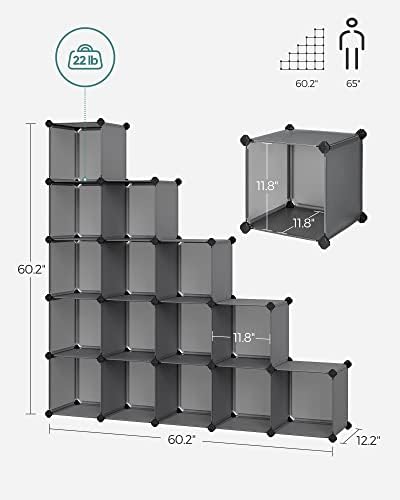 SONGMICS 16 Cube Storage Organizer，Plastic Stackable Cube Shelf