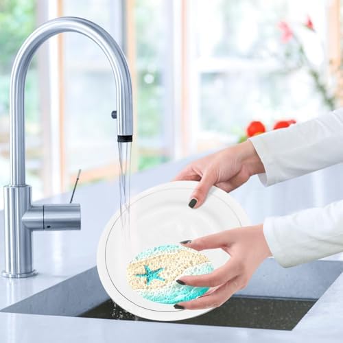 Starfish Waves Summer Dish Scrub Sponges Kitchen Beach Scene Non Scratch Reusable Compressed Cellulose Sponge Hanging for Household Cleaning Washing Dishes Pots and Pans 3 Pack - Image 7