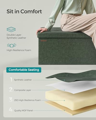 SONGMICS Storage Ottoman Bench, 30 Inches Folding Foot Rest Stool
